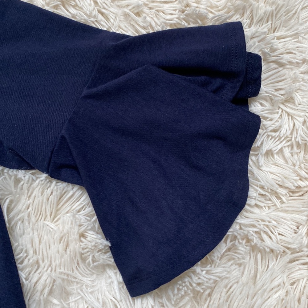 Zenana V-Neck Flutter Sleeve Top 💗 Navy - Picture 7 of 11